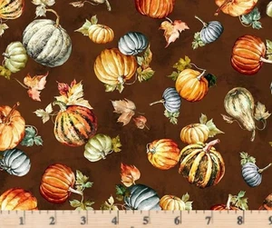 Pumpkin Farm Brown Pumpkin Field Cotton Fabric CX10976-BROW-D By the Half Yard - Picture 1 of 1