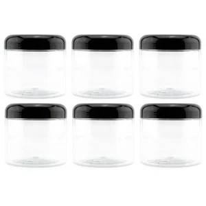 16oz Clear Plastic Jars w/ Domed Lids 6pk BPA Free PET Stackable Straight Sided - Picture 1 of 8