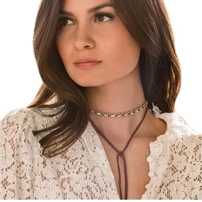 Gargantilla JEN ATKINS NUEVA EN CAJA Cuero Borgoña Baguette Cristales, Pulsera, Diadema Foto 1 de 4