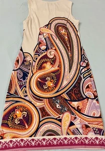 Donna Morgan Kleid Damen Größe 2 Weiß Mehrfarbig Paisley Ärmellos Gefüttert Midi - Bild 1 von 15