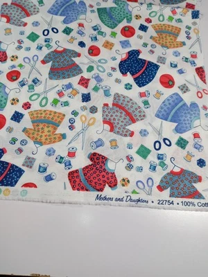 Fabric Mothers and Daughters Sewing Themed  11 1/2" x 45"  100% Cotton - Image 1 of 3