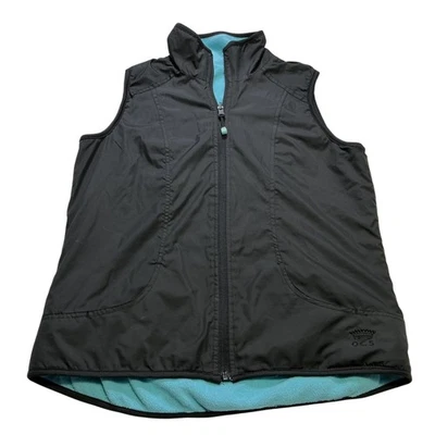 Chaleco deportivo Oleg Cassini para mujer mediano negro turquesa polar reversible cremallera Foto 1 de 4