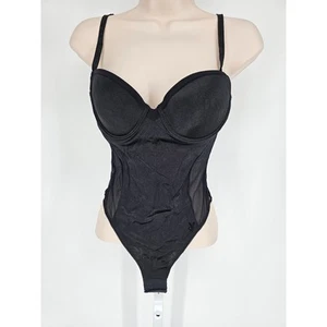 Vintage 1990s Playboy Intimates Womens Sz L Black High Cut Bodysuit Sheer Sides - Picture 1 of 5