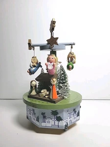 Enesco Weihnachtskrippe Engel "O heilige Nacht" Holz Spieluhr 1984 Rarität - Bild 1 von 10