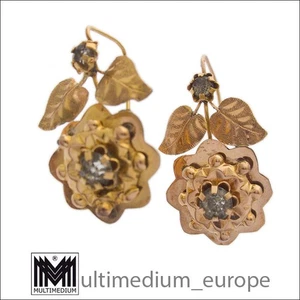 Antike 585 Rotgold Ohrringe Handarbeit Blume antique 14ct red gold earrings - Bild 1 von 4