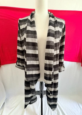 Suéter cárdigan abierto French Laundry para mujer talla 14/16 gris negro a rayas Foto 1 de 4