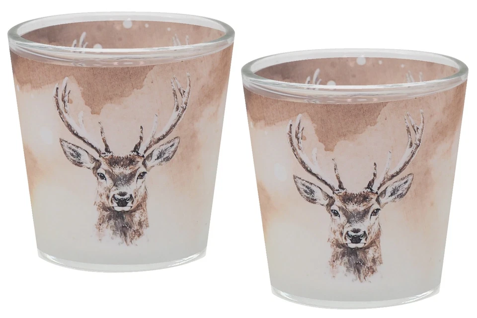 Windlicht Banderole Hirsch Braun Votivglas Tischdeko Herbst Winter 7,5cm H - Bild 1 von 1