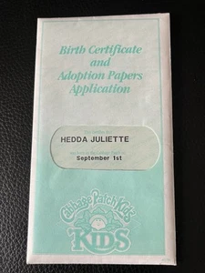 Etiqueta de muñeca Cabbage Patch Kids 1987 y certificado de nacimiento 1986 papeles de adopción niños - Imagen 1 de 7