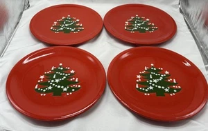 Set Of 4 Red Waechtersbach Germany CHRISTMAS TREE 10" Dinner Plates-2 Sets Avail - Picture 1 of 13