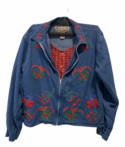 Vintage 1990s Tantrum Blues Women's Denim Light Blue Jacket Size Large Christmas - Picture 1 of 12