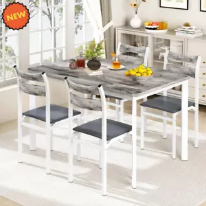 Juego de Comedor 4 Sillas y Mesa Moderna Madera Wood Top Kitchen Table Gray NEW - Picture 1 of 5