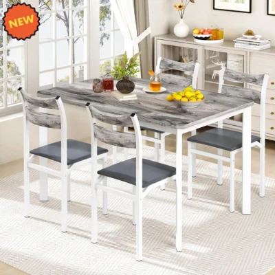 Juego de Comedor 4 Sillas y Mesa Moderna Madera Wood Top Kitchen Table Gray NEW - Image 1 of 4