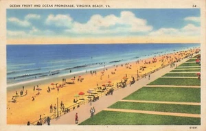 Postcard Ocean Front and Promenade Virginia Beach VA 1937 - Picture 1 of 2