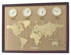 Seiko Wooden World Time Wall Clock with 23 Cities and 4 Times QXA722B - Picture 1 of 1