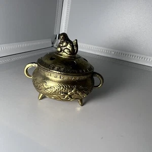Vintage Gold Metall Räuchergefäß Japan Foo Hund Drache 2" Mini Deckeldeckel - Bild 1 von 8