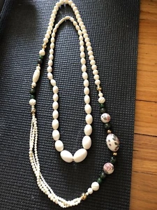 Set Of 2 Beautiful Bone Bead Necklaces.Serpentine Hand Painted Asian - Picture 1 of 10