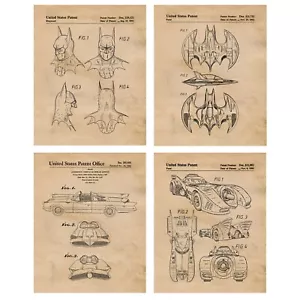 Classic Dark Knight Patent Prints 4 (8x10) Art Decor Home Batman Office Workshop - Picture 1 of 10