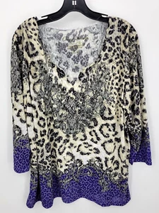 Onque Woman Top Damen Plus 2X schwarz hellbraun lila Animal Print Nieten ARtsy Boho - Bild 1 von 10