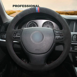 DIY Custom Black Suede Soft Car Steering Wheel Cover For BMW 5 Series F07 F10 - Picture 1 of 9