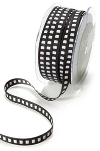 May Arts ~ Ribbon by the Yard ~  BLACK & WHITE ~ Solid with Squares 3/8" - Picture 1 of 1