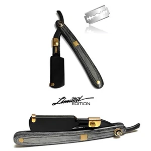 Wooden Stainless Steel Black And Gold Straight Edge Razor Barbers Shaving Knife - Picture 1 of 1