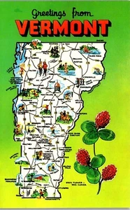 Vintage State Map Points of Interest Postcard Greetings from Vermont VT - Picture 1 of 3