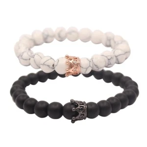 König Königin Krone Distanz Paar Armbänder seine Freundschaft 8 mm Perlen Liebhaber - Bild 1 von 9