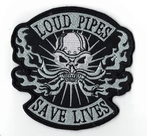 Motorcycle Vest Patches LOUD PIPES SAVE LIVES Iron-On Riding Jacket Biker Patch - Picture 1 of 2