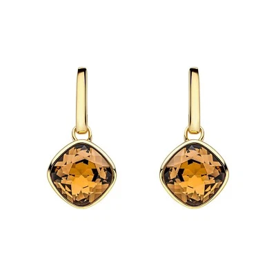 Cushion Citrine Drop Earrings 9ct Yellow Gold Plated Hallmarked Brand New Boxed - Image 1 of 3