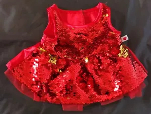 Build-A-Bear BABW Sparkly Red Gold Sequin Tulle Trim Dress Costume - EUC - Picture 1 of 4