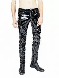 GOTHIC PVC PANTS VINYL GLOSS ROCK STAR STAGE ROCKER SKINNY JEANS - SIZE 32 - Picture 1 of 3