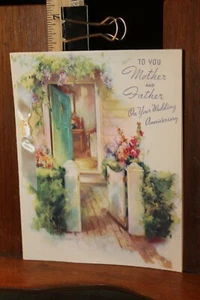 Vintage 1945 Unused Rust Craft Glitter Greeting Card Mother Father Anniversary - Picture 1 of 3
