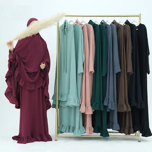Dubai donna musulmana sopra la testa Khimar Abaya abiti lunghi Turchia islamico caftano arabo - Foto 1 di 32