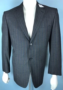 Mens Jhane Barnes 42SH 42 Short Conclave Wool Dark Blue Fade Striped Slit Tail - Picture 1 of 11