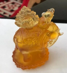 Liu-Li Liuli Chinese Pate De Verre Art Glass Mother Baby Elephant Paperweight - Picture 1 of 12