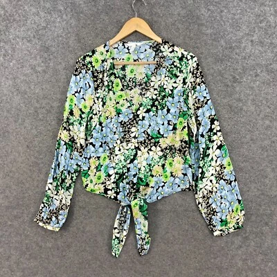 H & M женщин верхний размер S маленький многоцветный цветочный длинным рукавом v-образным вырезом блузка 31801 - Изображение 1 из 4