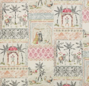 JANE CHURCHILL CURTAIN FABRIC DESIGN "Kashmir Garden" 4.4 METRES GREY/CORAL - Picture 1 of 6