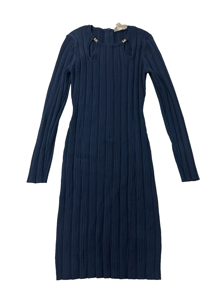 Vestido suéter tejido a rayas azul medianoche Michael Kors para mujer talla XL Foto 1 de 4