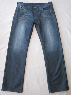 NEW Guess Desmond Relaxed Straight Jeans Men Size 36 x 35 Dark Blue Distressed - Image 1 of 4