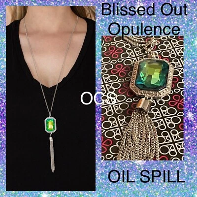 PAPARAZZI ~ OPULENCIA FELIZ 🔥 DERRAME DE ACEITE VERDE🌈 CONJUNTO DE COLLAR🔥HERMOSO🔥 Foto 1 de 4