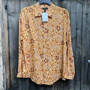Club Room Luxury Linen Mens Floral Shirt Orange Long-Sleeve - Picture 1 of 10