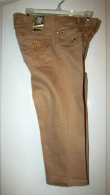 BABY PHAT SZ 8 X 16.5 英寸青少年女孩 TAN CITRINE 颜色水钻刺绣牛仔裤 — 第 1/4 张图片