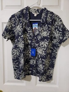 Hang Ten Women's Linen Blend Button Up Shirt, NWT, Size Large, Navy, Floral - Picture 1 of 7