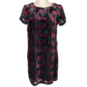 Carolina Belle Dress Women 6 Black Pink Floral Velvet Short Sleeves Holiday - Picture 1 of 8
