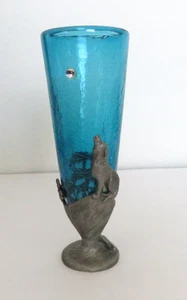 Ballena Bay Pewter Wolf/Wolves Teal Crackled Glass Goblet / Vase / 1 - Picture 1 of 9