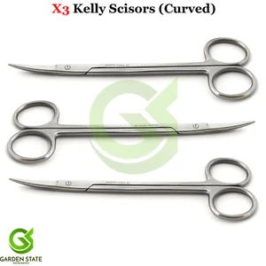 Medical Sharp Kelly Scissors Curved 16cm 3Pcs Dental Oral Surgical Instruments - Picture 1 of 2