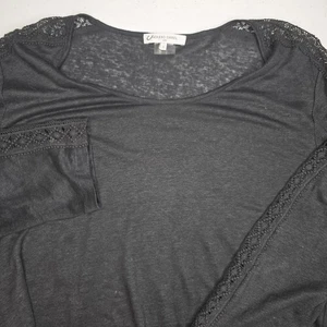 Gerard Darel Damen Größe 4 Schwarz Leinen Langarm Spitze Shirt -1350 - Bild 1 von 7