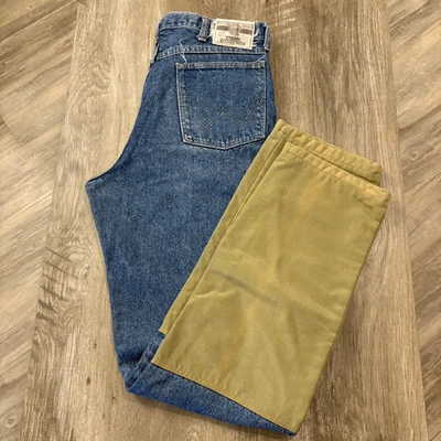 复古牧马人牛仔裤 34x34 美国制造坚固耐磨野外工装裤色块 — 第 1/4 张图片