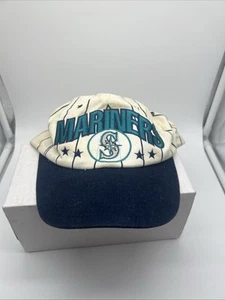 Vintage Seattle Mariners Snapback Hat Starter Pinstripe Ken Griffey Jr Era White - Picture 1 of 12