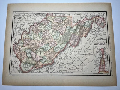 Mapa del Estado de Virginia Occidental 1893 fm 1894 Rand-McNally Biblioteca Atlas VER FOTOS/DESCRIPCIÓN Foto 1 de 2